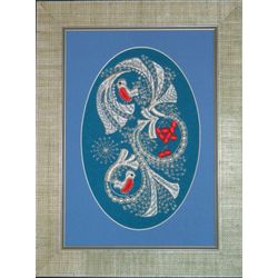 Wall panel "Winter" embroidered with gold thread 25x20 cm