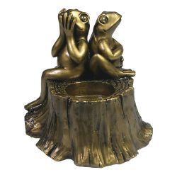 Ремеко / Objeto decorativo "Candelabro de rana en el tocón de un árbol" (dorado), L11L13,5H13cm