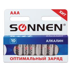 SONNEN / Batteries Alkaline, AAA (LR03, 24A), alkaline, little fingers, in a box, KIT 10 pcs