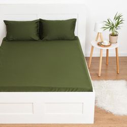 Этель / Fitted sheet 140 * 200 * 25 cm, coniferous, 100% cotton, mako-satin, 125 g / m²