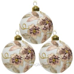 Kaemingk / Juego de bolas de cristal Camelias de Versailles 8 cm, blanco, 3 piezas