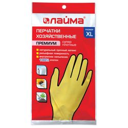 ЛАЙМА / Latex household gloves "Premium" REUSABLE, cotton dusting, super thick, XL (very large)