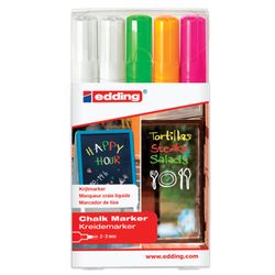 Tebeşir kalemleri EDDING 4095 SET 5 adet, 2-3 mm, MUHTELİF, nemle silinebilir, pürüzsüz yüzeyler için