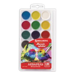 Watercolor BRAUBERG "MAGIC COLOR" 18 flowers, honey, round cuvettes, plastic pencil case
