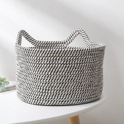 Доляна / Doliana / Wicker storage basket "Cats", 26 × 26 × 15.5 cm, black and white