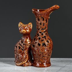Керамика ручной работы / Table vase "Cat with a jug"