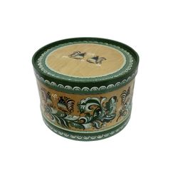 Беломорские узоры / Wooden box with lid "green Rakulskaya painting" round 23.5 cm