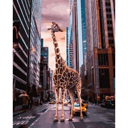 Опт-картина / Painting by numbers 40x50 Giraffe in the city