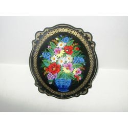 Сувениры из Н.Тагила / Souvenirs from N. Tagil / Tray "Oval-Baroque. Bouquet in a vase", 30x25 cm