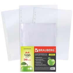 Mappen-Ordner gelocht, A4, BRAUBERG, Satz à 100 Stück, Glatt, "Apfel", 35 Mikron