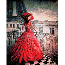 Опт-картина / Diamond mosaic, 40x50, square rhinestones Lady in red