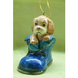 Ярославская майолика / Christmas toy "Puppy in a boot"