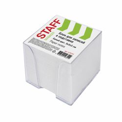 STAFF / Block for notes in a transparent stand, cube 9x9x5 cm, white, whiteness 90-92%