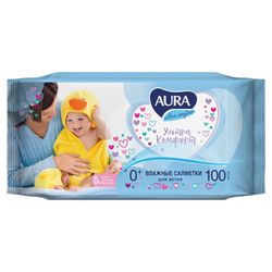 AURA / Wet wipes for children "Ultra comfort", universal, cleansing, hypoallergenic, alcohol-free, SET 100 pcs.