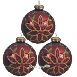 Kaemingk / Set of glass balls Precious Poinsettias 8 cm burgundy, 3 pieces