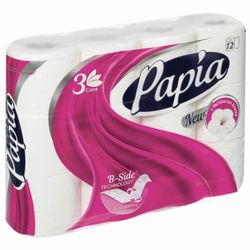 PAPIA / Toilet paper, 3-ply household (12x16.8 m), white, solder 12 pcs.