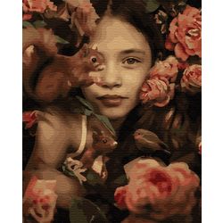 ВанГогВоМне / VanGogVoMne / Paint by number "Girl with squirrels" 40x50 cm
