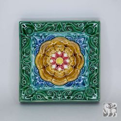 Ярославская майолика / Tile "Sun", green