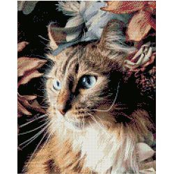 Опт-картина / Mosaïque diamant, 40x50, strass carré Chat en fleurs