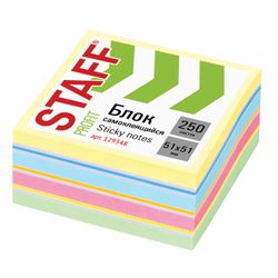 STAFF / Self-adhesive block (stickers) PASTEL, 51x51 mm, 250 sheets, 7 colors
