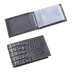 BEFLER / Pocket business card holder "Cayman", for 40 business cards, genuine leather, crocodile, gray