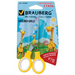 BRAUBERG "किड सीरीज़" कैंची, 130 मिमी, रंग-मुद्रित "जिराफ़", पीला