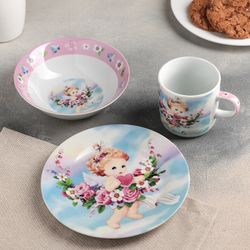 Доляна / Doliana / A set of children's dishes "Angel", 3 items: mug 230 ml, bowl 400 ml, plate 18 cm