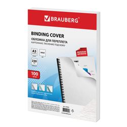 Bìa các tông để đóng gáy A3, BỘ 100 cái, giả da, 230 g / m2, màu trắng, BRAUBERG