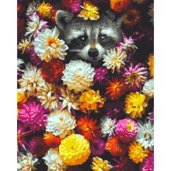 Опт-картина / Malen nach Zahlen 40x50 Waschbär in Blumen