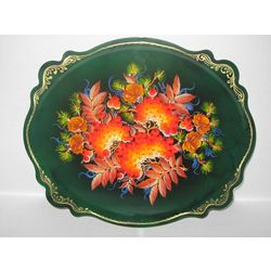 Сувениры из Н.Тагила / Souvenirs from N. Tagil / Tray "Oval-Baroque. Winter Rowan", 30x25 cm