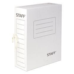 Chemise d'archives avec attaches A4 (325x250 mm), 100 mm, jusqu'à 900 feuilles, carton micro-ondulé, BLANC, STAFF