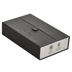 Ballpoint pen PARKER "Duofold Prestige Blue Chevron GT", body blue, plated detail, black