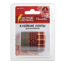 ОСТРОВ СОКРОВИЩ / Adhesive tapes 15 mm х 5 m, decorative, set of 3 pcs., Assorted No. 1, blister