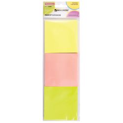 BRAUBERG / Bloc autocollant (autocollants) NEON, 76x76 mm, 3 couleurs x 50 feuilles