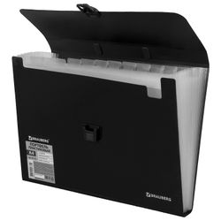 Портфель пластиковый BRAUBERG А4 (332х245х35 мм), 13 отделений, индексные ярлыки, фактура диагональ, черный