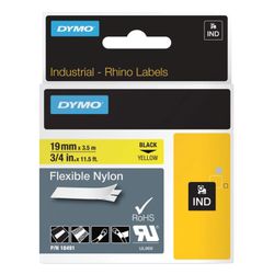 DYMO Rhino label printer cartridge, 19 mm x 3.5 m, nylon ribbon, black font, uneven surface, yellow