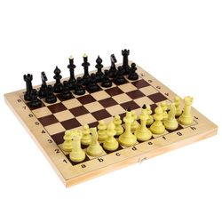 GamesDealer / Chess "Ivanhoe" everyday (plastic) with a wooden chessboard and checkers, king height 71 mm