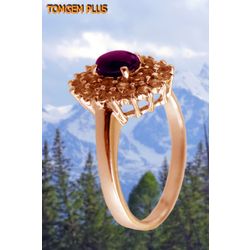 Ring in gold 585 with opal 5 mm and pink sapphires