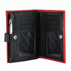 Purse women's FABULA, 110х130 mm, genuine leather, button, red with black