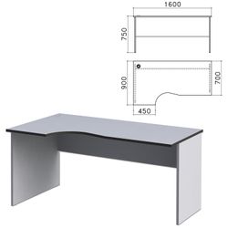 Table written ergonomic "Monolith," 1600s900s750 mm, left, gray color