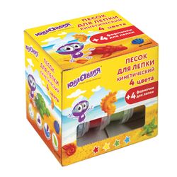 Sand for modeling kinetic INLANDIA, 4 colors, 480 g jars, 4 cookie cutters
