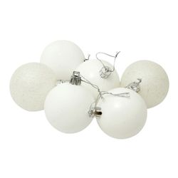 Christmas balls, color white (gloss, matte, glitter), assorted, SET 6 pcs., Plastic, diameter 6 cm