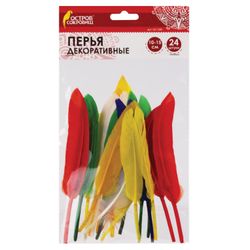Piume dritte decorative, 10-15 cm, 24 pz., 6 colori, brillanti, assortite, ISOLA DEI TESORI