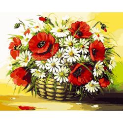 Опт-картина / Peinture par numéros 40x50 Camomilles et coquelicots