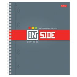 HATBER / Notebook А5, 120 sh., Comb, cage, cardboard cover, 3 dividers, "INSIDE" / 4 pcs.
