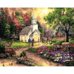 ВанГогВоМне / VanGogVoMne / Paint by number "Landscape with a chapel" 40x50 cm
