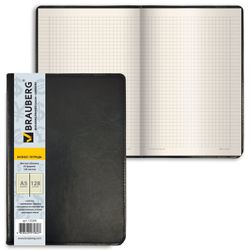 BRAUBERG  / नोटपैड "आय", 128 शीट A5 (148x218 मिमी), चिकनी लेदरेट, पिंजरा, काला