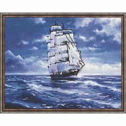 ВанГогВоМне / VanGogVoMe / Diamond mosaic "Sailboat in the calm of the blue sea" 40x50 cm