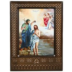 Vernissage of History / Icon-khachkar "Baptism of Jesus Christ" in a carved frame, 20 x 15