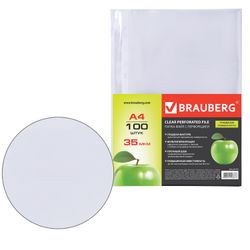Mappen-Ordner gelocht, A4, BRAUBERG, Satz à 100 Stück, Glatt, "Apfel", 35 Mikron